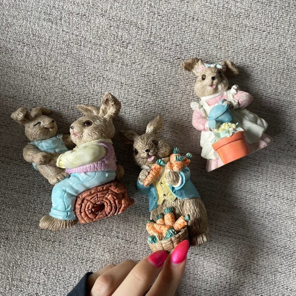 MERVYNS Vintage 1991 Easter Set Of Three Figures Bunny Rabbit Pastel